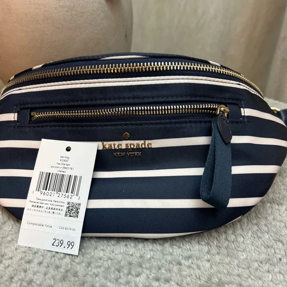 ⚓️Adorable KATE SPADE navy blue and white striped fanny pack NWT💙 - Picture 3 of 5